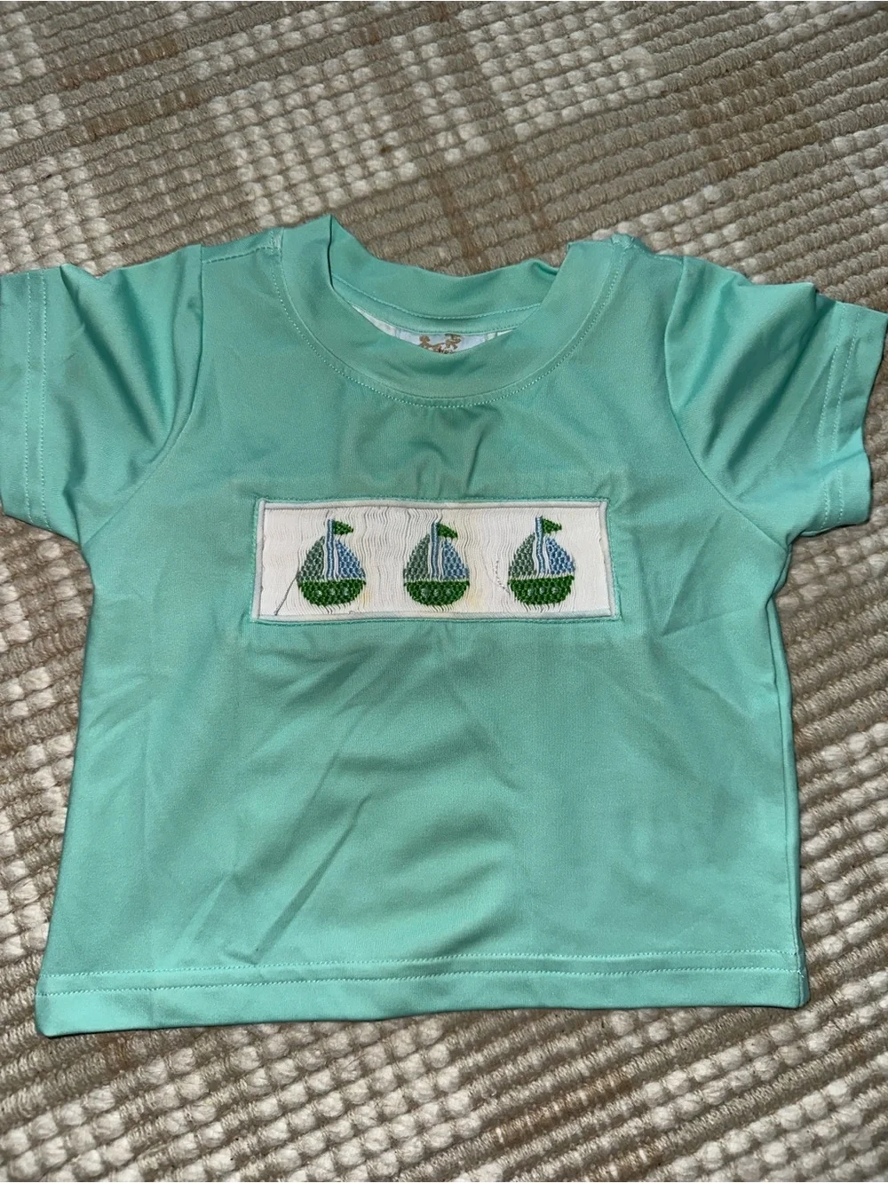 Busy Bee Smock Mint Sailboat Smocked Matching Set with Light Blue Gingham Shorts